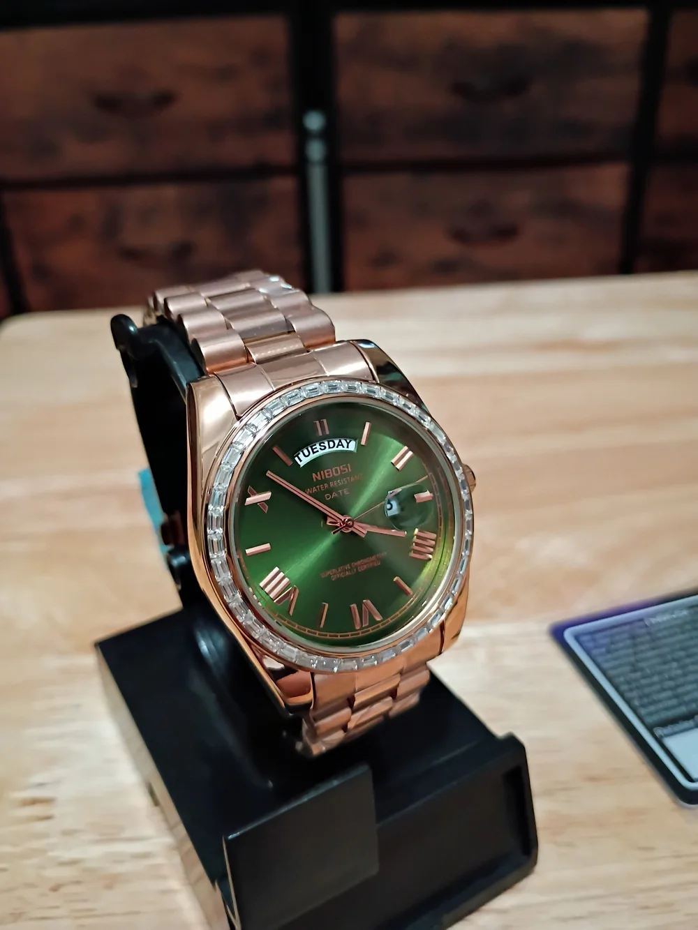 Men’s Rose Gold Watch with Green Dial
